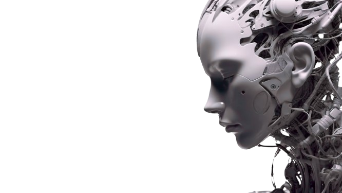 Robô tecnológico representando automação e inteligência corporativa
